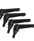 Beefy 4 Piece M8 Clamping Lever Handle Set in Stainless Steel Black Finish Male Thread Adjustable Machine Knobs for Precise Positioning and Quick Tuning in 16mm, black threaded levers