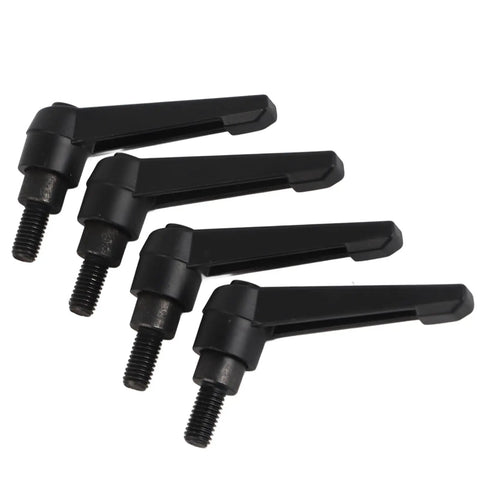 Beefy 4 Piece M8 Clamping Lever Handle Set in Stainless Steel Black Finish Male Thread Adjustable Machine Knobs for Precise Positioning and Quick Tuning in 16mm, black threaded levers