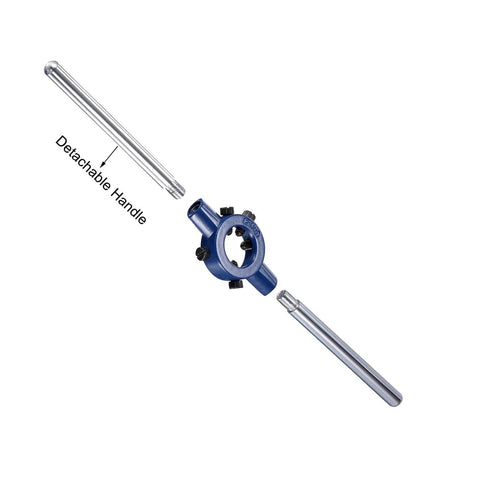 Round Die Stock Handle Wrench Set With 5/16-18 UNC Die And 25mm Die Holder, showing detachable handle feature
