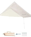 Heavy Duty Waterproof Rain Fly For Bell Tent Yurt Shelter, Fresh beige canopy with storage bag and stakes, 13 foot tarp.