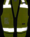 Heavy Duty Green Mesh Surveyors Vest With Loaded Tablet Pockets And Secure Id Sleeve Super Breathable Class Two Compliant Jobsite Safety Gear For Hardcore Seasoned Crews 3XL front view with reflective strips