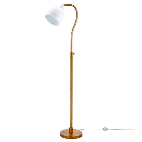 Adjustable Arc Floor Lamp With Brass Metal Shade, Handcrafted Brass Finish On Steel Base, 8 Ft Cord, Foot Switch, E26 Socket