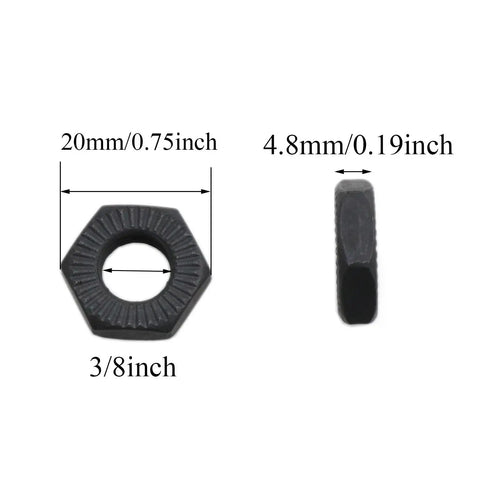 Dimensions of Front And Rear Hollow Shaft Nuts 3/8 Inch Zinc Alloy Hub Lock Nuts for MTB Quick Repair 4 Pack