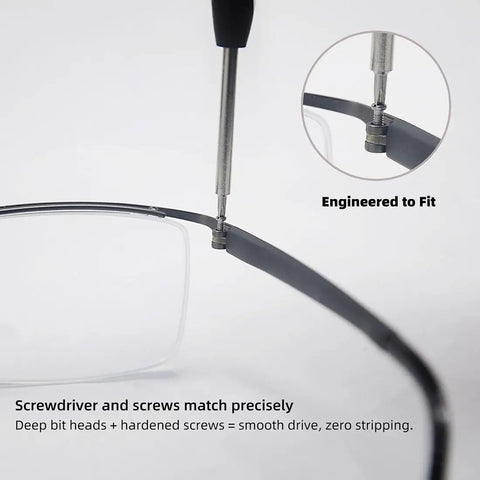 All In One Eyeglass Repair Kit With Anti Slip Nose Pad Replacement And Glasses Screws, Includes Precision Screwdrivers, Tweezers, Cleaning Cloth, And 120 Screws And Nuts For Sunglasses And Eyeglasses in use