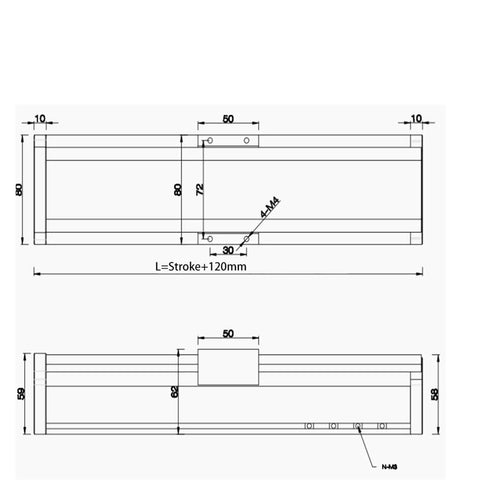 Technical drawing of Hardcore Dual Axis Ball Screw Linear Actuator Featuring A Slick Glide System And Totally Sealed Dustproof Cover For Tough Sliding Table Rigs With 1100Mm Stroke Range.