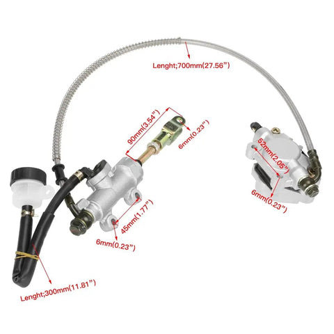 Rear Foot Disc Hydraulic Brake Master Cylinder Caliper Assembly Fits 150cc 200cc 250cc Go Karts ATVs Quad Bikes Dune Buggy