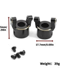 Kick Some Serious Dust On Rocky Trails With This Heavy Duty Black Brass Front C Hub Carrier Built Tough For 1/10 Rc Crawler Cars showing dimensions and screws.