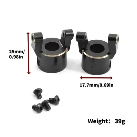 Kick Some Serious Dust On Rocky Trails With This Heavy Duty Black Brass Front C Hub Carrier Built Tough For 1/10 Rc Crawler Cars showing dimensions and screws.