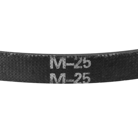 Close-up of Heavy Duty Drive V Belt For Industrial Power Transmission M-25 Pitch with M-25 marking, neoprene material.
