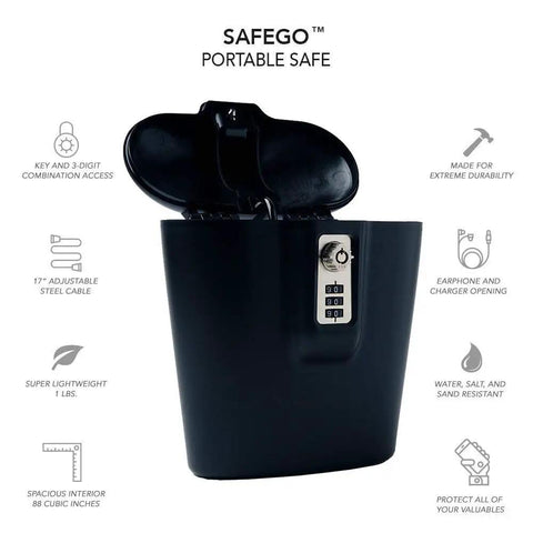Portable Indoor Outdoor Lock Box Safe With Key And Combination Access, heavy-duty steel, open showing interior features.