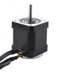 Stepperonline NEMA 17 closed-loop stepper motor with encoder, front view, black body and silver flange, cables.