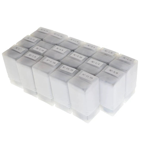 Stacked boxes of 17 Pack 5C Collet Set For CNC Lathes And Automatic Lathes, Precision Ground Hardened Spring Steel, 1/8 To 1-1/8 Inch Range