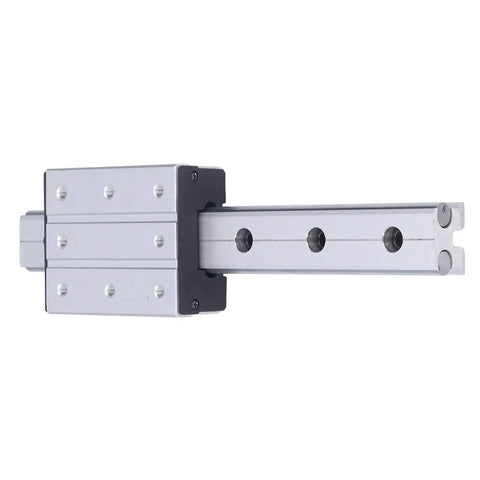300mm Linear Motion Rail With External Biaxial Guide Block For Precise Robotic Arms And Precision Equipment, Smooth Low Friction Sliding, Easy Mounting Holes, Durable Metal Rail System silver linear rail with guide block and mounting holes