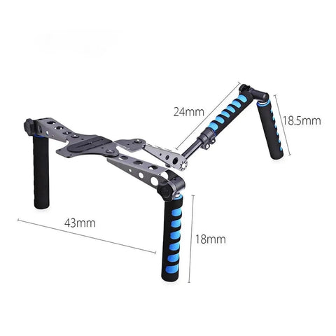 Shoulder Mount Rig Stabilizer For Canon EOS 5D Nikon Sony Panasonic Camcorders Pro Grade Filmmaking System with dimensions and grip