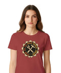 Mechanical Engineer T Shirt With Vintage Gear Badge Design For Garage Makers, Workshop Tinkerers and Hands On Problem Solving Guys Who Love Fix Build Repeat Project Days And Classic Geek Style Clothing Fits All Grown Up Pros, unisex fit, red color.