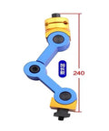 Adjustable Cnc Mill Workpiece Stop Positioner Locator Tool Precision Machining Jig with adjustable blue arms and gold accents.
