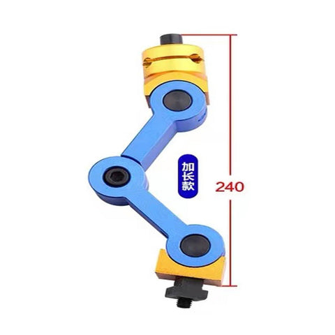 Adjustable Cnc Mill Workpiece Stop Positioner Locator Tool Precision Machining Jig with adjustable blue arms and gold accents.