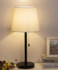 Set of 2 Modern Bedside Lamps in Black and White, Ideal for Bedroom, Dorm, Living Room, or Office, 20 Inch Height, Easy Reach Pull Chain Switch