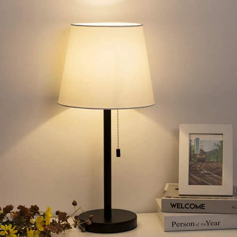 Set of 2 Modern Bedside Lamps in Black and White, Ideal for Bedroom, Dorm, Living Room, or Office, 20 Inch Height, Easy Reach Pull Chain Switch