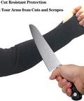 Badass Kevlar Heat Resistant Arm Guards 19 Inch Long Sleeves With Thumb Hole For Welding Grilling Shop Work All Day Pro Grade Full Coverage Shield Design protecting against cuts while using a knife.