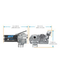 M-150 Series No Nonsense 12V Fuel Transfer Pump Kit With Manual Shutoff Unleaded Nozzle, 15 GPM, Includes Hose With Static Wire, Telescoping Suction Pipe, Tank Adapter, Fuse Assembly And Power Cord, side view with dimensions