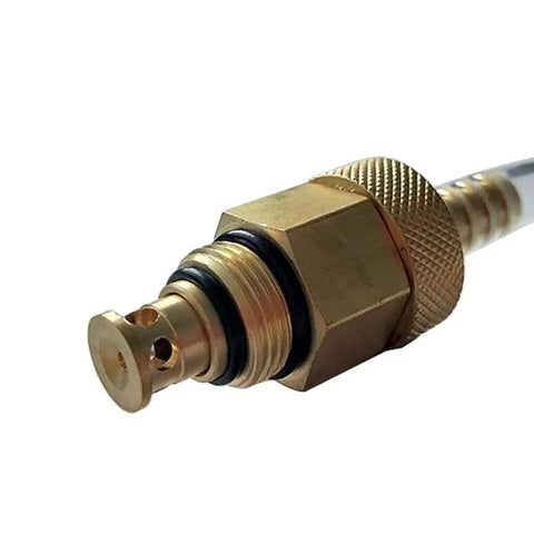 Close-up of brass connector on Oil Filter Drain Tool With Release Hose For Toyota Lexus Scion Cartridge Style Filters 2.0L To 5.7L Engines