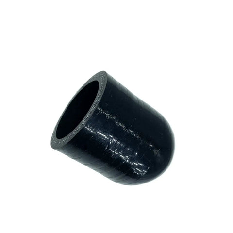 Black 1 inch reinforced silicone coolant cap with clamp, universal fit for bypass heater vacuum port, durable and high temperature resistant.