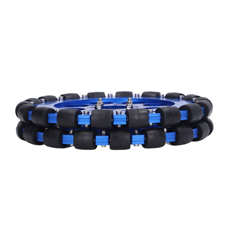 ZAWELIYO 8in omni wheel pair with blue aluminum hub and black roller segments