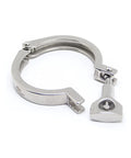 Close-up of stainless steel QMINOX 2.5-inch tri-clamp with wing-nut sanitary clamp