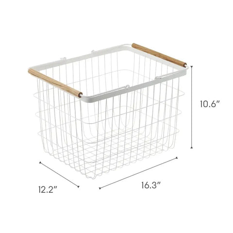Tosca Laundry Basket With Wooden Handles Medium 11 Inch Steel And Wood Durable Rectangular Laundry Hamper With Ample Space