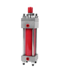Double-Acting Tie Rod Hydraulic Cylinder Heavy-Duty Lift System HOB200X400 Series, red and metallic design, for industrial use
