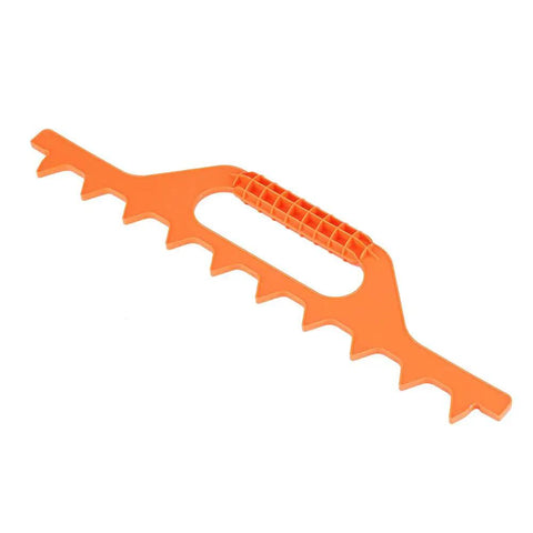 Beekeeping Frame Spacer Tool for Spacing 8 Frames in a 10-Frame Hive Box, orange plastic, angled view of 9-frame design