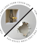 No Sweat Easy Patch Wall Repair Access Panel shows a valve in an access point and a drywall hole, perfect for handy cover-ups.