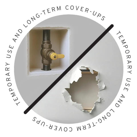 No Sweat Easy Patch Wall Repair Access Panel shows a valve in an access point and a drywall hole, perfect for handy cover-ups.