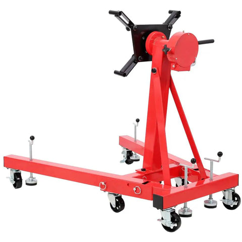 Heavy Duty Folding Engine Stand With Geared 360 Degree Rotating Head And Adjustable Mounting Arms Compact Garage Hoist in red