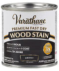 Forty Pack Of Half Pint Premium Ebony Wood Stain Offering A Slick Smooth Coat That Goes On Like Butter And Dries Quick For Knockout Coverage And Top Shelf Durability On All Indoor Wood Projects Around The House - Varathane Ebony Wood Stain can. 8 oz oil-based stain.