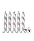 Tough As Nails Number 8 By 1 Inch 304 Stainless Steel Wood Screws 100 Piece Pack showcasing flat head Phillips drive screws.