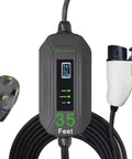 Level 2 Portable Electric Charger 240 Volt With 35 Foot Heavy Duty Cord And Nema 14 30 Plug showing plug, status indicators, and coil cord.