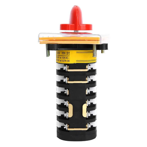 Side view of Workhorse Eight Position Rotary Cam Switch for Milling Machines, panel-mount, 25A 500V, universal changeover selector.