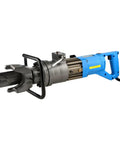 Portable electric hydraulic rebar cutter and bender machine with blue handle, designed for fast cutting and bending steel rods.