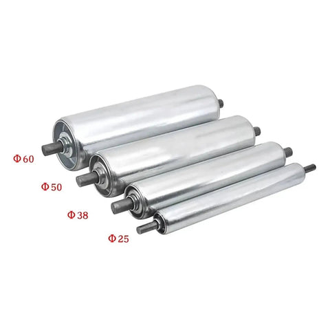 Heavy Duty 1Pc Galvanized Gravity Roller For Industrial Assembly Line Conveyors Suits Manual Material Moving With Rust Resistant Finish And Four Diameters Plus Eight Length Options To Fit Any Production Floor Layout Perfect Setup Today showing four sizes: Φ60, Φ50, Φ38, and Φ25.