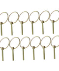 12 Piece Heavy Duty Lynch Pin Kit Locking Clips For Farm Tractors Trailers And Mowers, Bulk Supply For Agricultural And Industrial Use, Durable Wear Resistant Construction, Easy Release, Secure Latch Pins For Trailer Safety. 12 gold lynch pins on white background