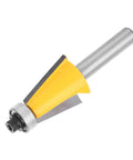 Fabater 8mm Chamfer Router Bit with Bearing, Perfect For Woodworking Bevel Edging Milling Cutter On MDF Solid Wood And Particleboard At 15 Degree Angle With YG6 Alloy Trimming Tool, showing yellow and silver design.
