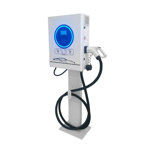 Heavy Duty Commercial Electric Vehicle Charging Station Standalone Level 3 EVSE Fast Charger for Farming and Construction Fleets with display and cable.