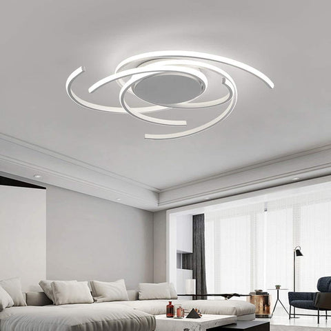 Modern Spiral Flower LED Ceiling Light With Remote Dimmer Flush Mount Fixture For Living Room And Kitchen