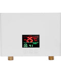 Top Shelf Electric Tankless Water Heater Delivers Hot Water On The Fly With A Slick Point Of Use Design, front view with digital display.