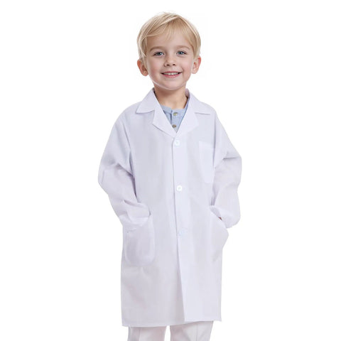 Child wearing Cool Kids Doctor Lab Coat Costume For Boys And Girls Realistic Scientist Dress Up Coat For Role Play Durable Polyester Cotton Lab