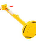 Heavy Duty Semi Trailer Stabilizer Jack Stand With Twin Handles Quick Height Adjustments Built Like A Tank Durable Steel Construction, yellow design with flat base.