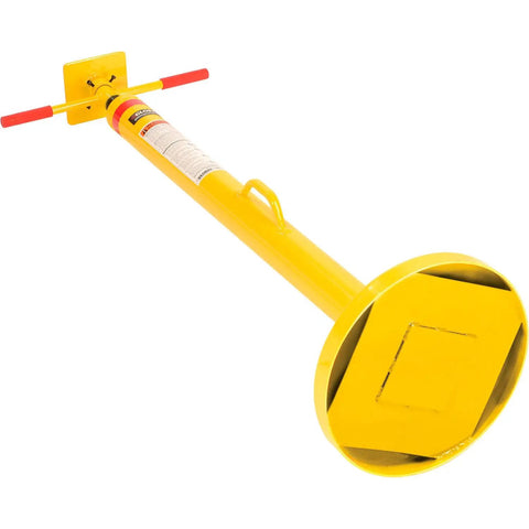 Heavy Duty Semi Trailer Stabilizer Jack Stand With Twin Handles Quick Height Adjustments Built Like A Tank Durable Steel Construction, yellow design with flat base.