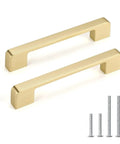 Two brushed brass cabinet pulls, 5 inch, solid zinc alloy, with screws, part of 25 Pack 5 Inch Brushed Brass Cabinet Pulls Solid Zinc Alloy Handles
